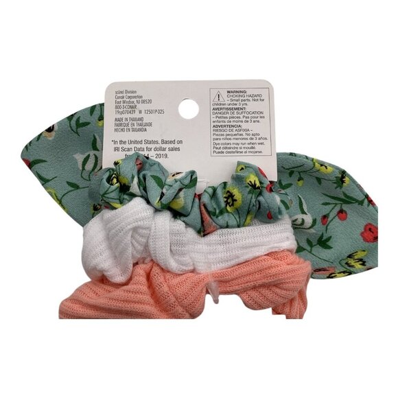 Scünci 3 Pcs U Got This Hair Scrunchies W/ Floral Bow Coral Multicolor 12501 - Picture 6 of 7